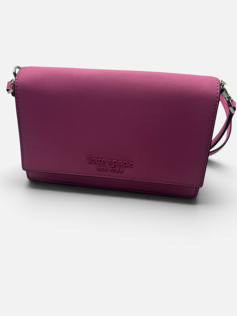 Kate Spade Cameron Small flap crossbody bag with chain strap bright peony pink